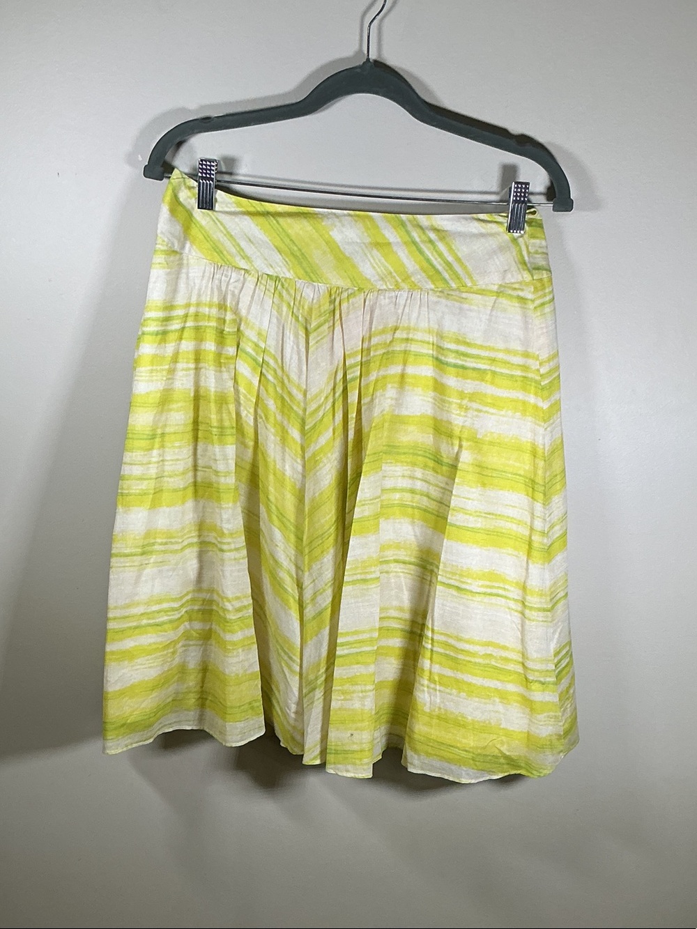 Talbots Petites Lime Green White Striped Linen Look Midi Skirt Size 8P